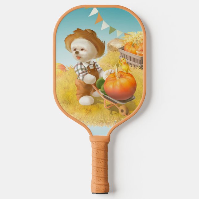 Raquette De Pickleball Cher fermier chien avec Citrouille (Recto)