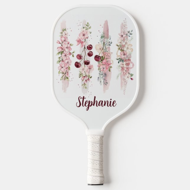 Raquette De Pickleball Cherry Blossom Floral Watercolor, Add Name (Recto)