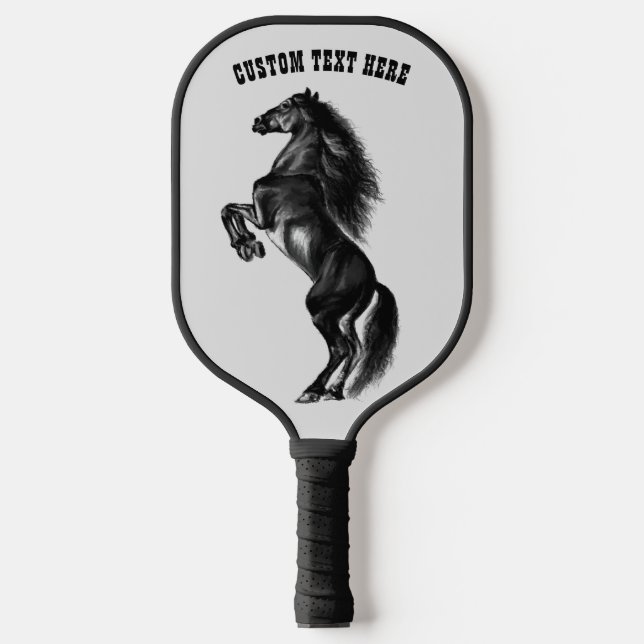 Raquette De Pickleball Cheval Noir Élevage Texte Personnalisé Pickleball  (Recto)