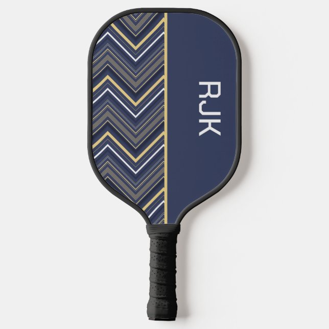 Raquette De Pickleball Chevron Bleu Monogrammé (Verso)