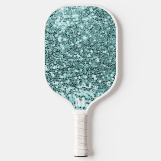 Raquette De Pickleball Chic Bleu Blanc Glitterie Étincelles Moderne Monog