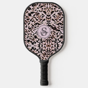 Raquette De Pickleball Chic Blush Rose Noir Empreinte de léopard Filles