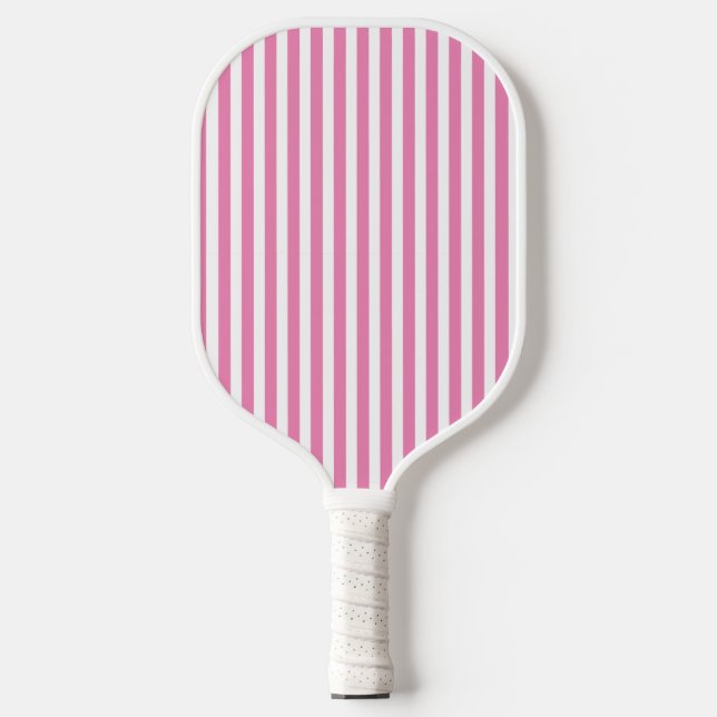 Raquette De Pickleball Chic Cute rose et blanc Vertical strié (Recto)