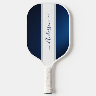 Raquette De Pickleball Chic Dusty Blue Rayures Monogramme Nom