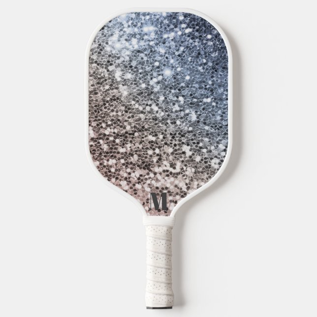 Raquette De Pickleball Chic Glittery Étincelle Monogramme Moderne (Recto)