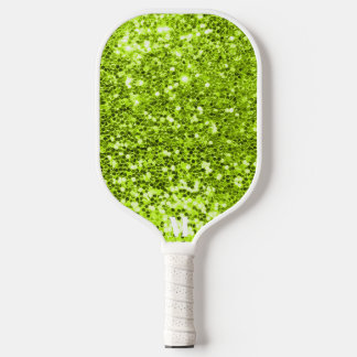 Raquette De Pickleball Chic Green White Glittery Étincelles Moderne Monog