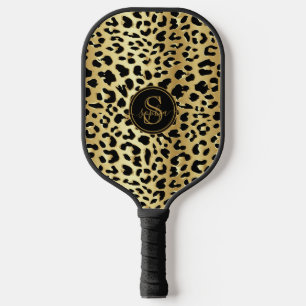 Raquette De Pickleball Chic Metallic Gold & Black Empreinte de léopard Gi