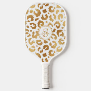 Raquette De Pickleball Chic Metallic Gold & White Empreinte de léopard Gi