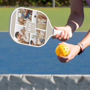 Raquette De Pickleball Chic Monogramme 4 Photo Collage