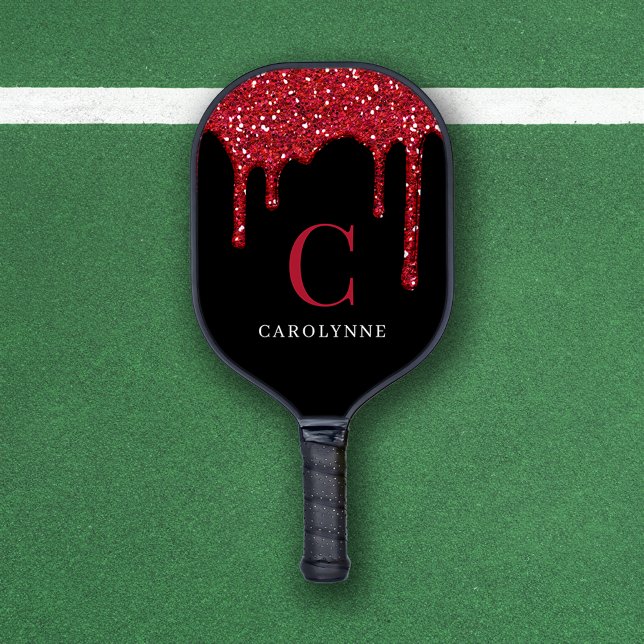 Raquette De Pickleball Chic Red Sparkle Parties scintillant Drivers Monog (Chic Red Sparkle Glitter Drips Monogram Pickleball Paddle)