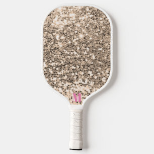 Raquette De Pickleball Chic rose blanc brillant éclaboussures Monogramme 