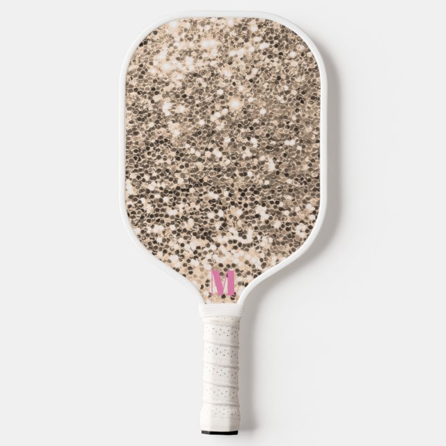 Raquette De Pickleball Chic rose blanc brillant éclaboussures Monogramme  (Verso)