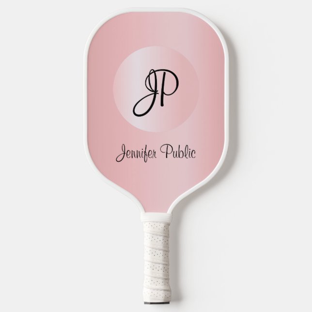 Raquette De Pickleball Chic Rose Gold Monogramme Moderne Elegant Modèle (Recto)