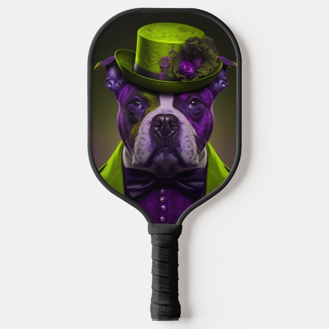 Raquette De Pickleball Chien vert pourpre Steampunk Tophat (Recto)
