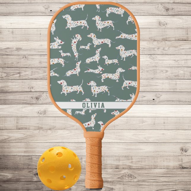Raquette De Pickleball Chien Wiener Personnalisé, Fleur Boho Chien Saucis (Créateur téléchargé)