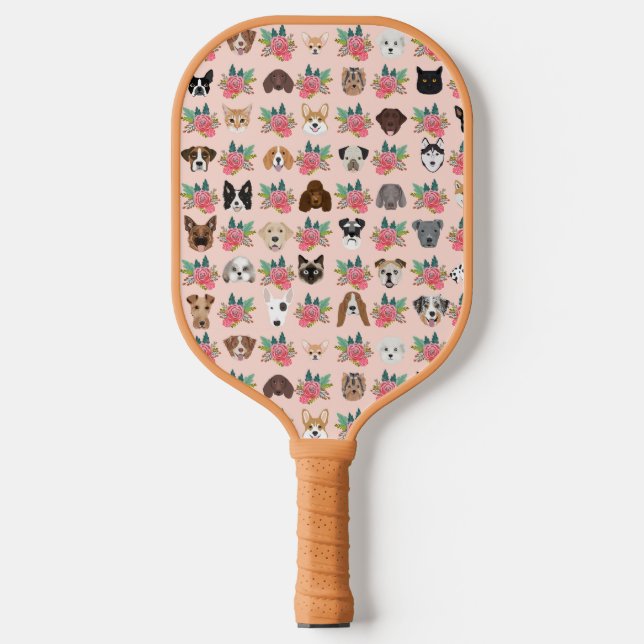 Raquette De Pickleball Chiens et chats Rose Floral (Recto)