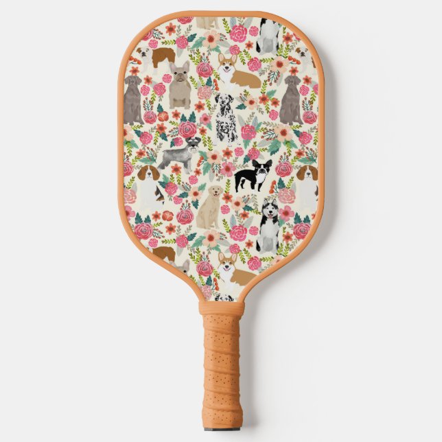 Raquette De Pickleball Chiens vintages Florals mignons (Recto)