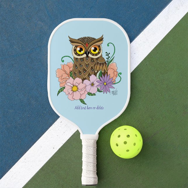 Raquette De Pickleball Chouette aux fleurs pastel de printemps (Créateur téléchargé)