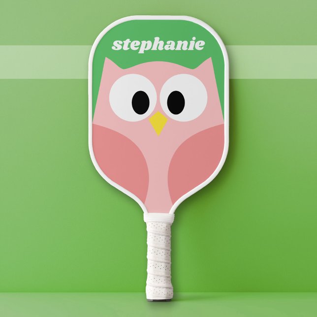 Raquette De Pickleball Chouette caricaturale mignonne - Corail et vert -  (Custom Pickleball Paddle)