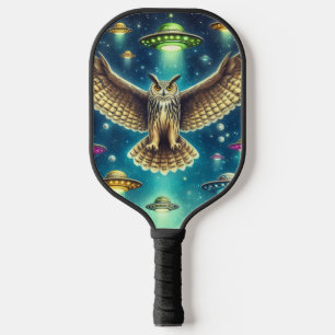 Raquette De Pickleball Chouette cosmique - OVNI dans le ciel