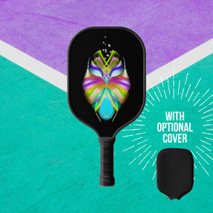 Raquette De Pickleball Chouette orbitale noire cyan colorée