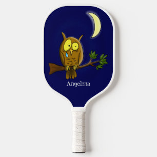 Raquette De Pickleball Chouette triste avec larmes et lune manquant ton d