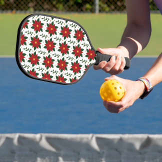Raquette De Pickleball Christmas Poinsettia Floral Pattern | Red Green