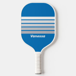 Raquette De Pickleball Ciel bleu nuageux à travers rayures avec nom
