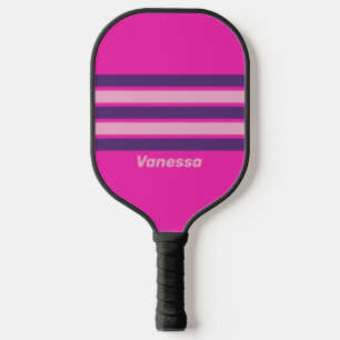 Raquette De Pickleball Ciel Rose Rétro sur Fond Rayé avec Nom