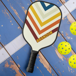 Raquette De Pickleball Cinq rayures nostalgiques vintage chevron avec nom