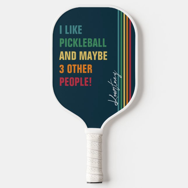 Raquette De Pickleball Citation amusante Retro Rainbow Stripe Nom du scri (Recto)