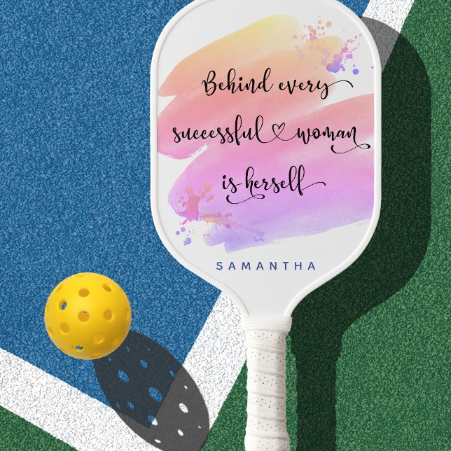 Raquette De Pickleball Citation d'une femme avec succès Monogramme d'aqua (Créateur téléchargé)