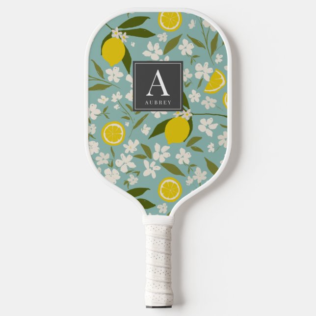 Raquette De Pickleball Citrus citron motifs floraux Ciel bleu (Recto)