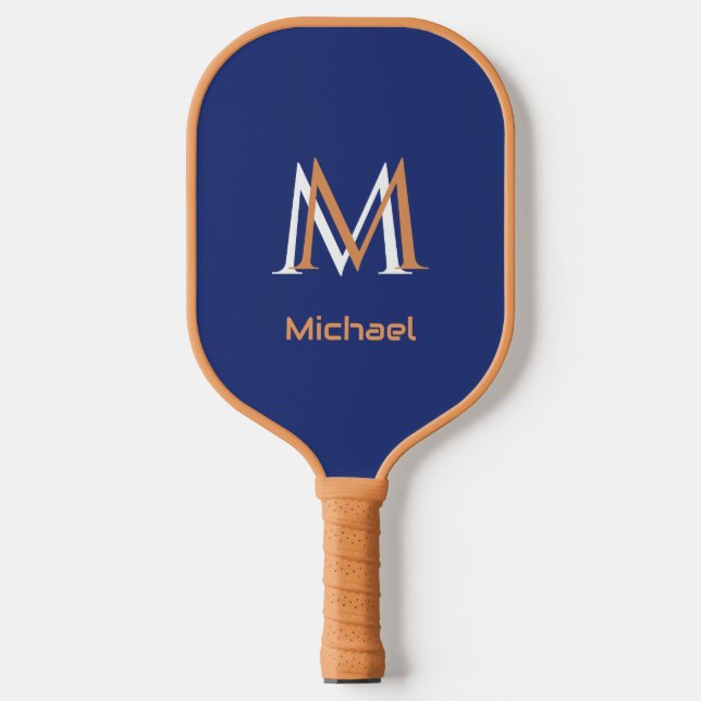 Raquette De Pickleball Classic Blue Unique Monogramme Nom initial (Recto)