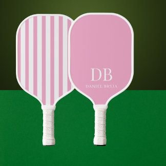 Raquette De Pickleball Club de Country esthétique Monogramme Rayures Rose