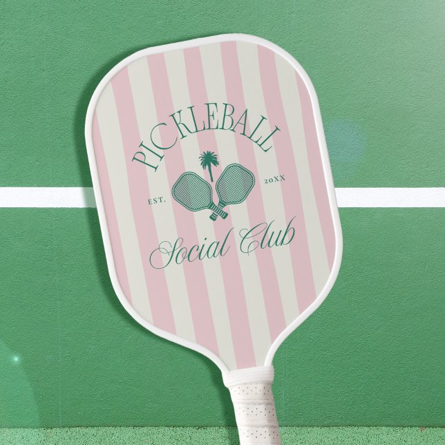 Raquette De Pickleball Club de pickleball Social Old Money Paddle esthéti (old money aesthetic pickleball social club paddle with pink stripes)