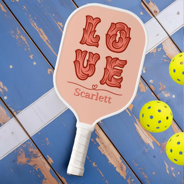 Raquette De Pickleball Cœur d'amour rose avec nom (Créateur téléchargé)