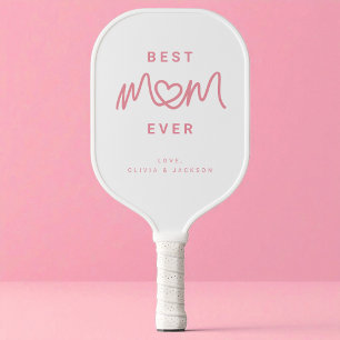 Raquette De Pickleball Cœur Moderne à Texte Rose Simple Meilleure Maman P