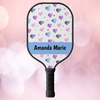 Raquette De Pickleball Coeurs Aquarelle Personnaliser rose Bleu pourpre