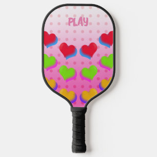 Raquette De Pickleball Coeurs arc-en-ciel colorés sur Motif de dessin ros