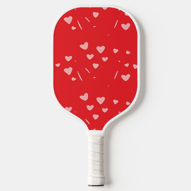 Raquette De Pickleball Coeurs flottants roses sur rouge (Recto)