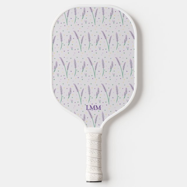 Raquette De Pickleball Coeurs Lavande Monogrammé Girly Plretty Preppy (Recto)