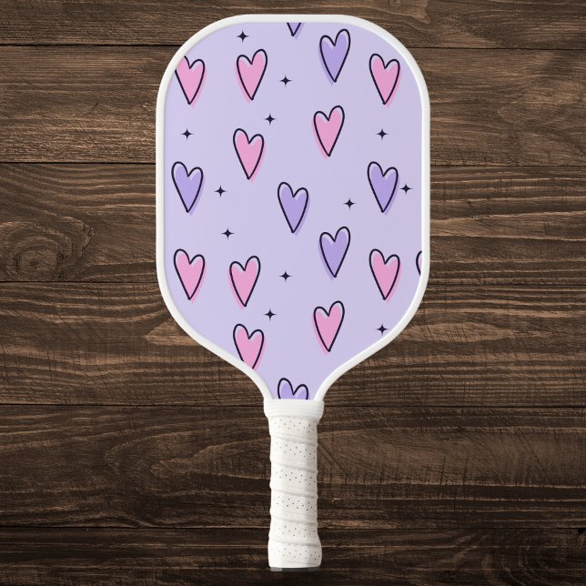 Raquette De Pickleball Coeurs mignons rose et violet (Créateur téléchargé)