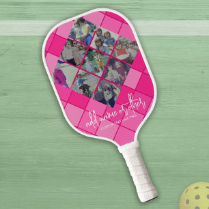 Raquette De Pickleball Collage diamant à 9 photos - Rose vif girly