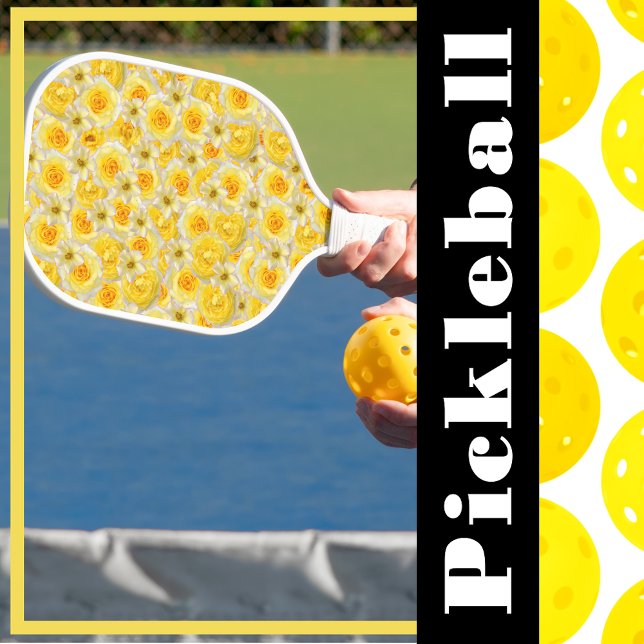 Raquette De Pickleball Collage floral jaune et blanc (Créateur téléchargé)