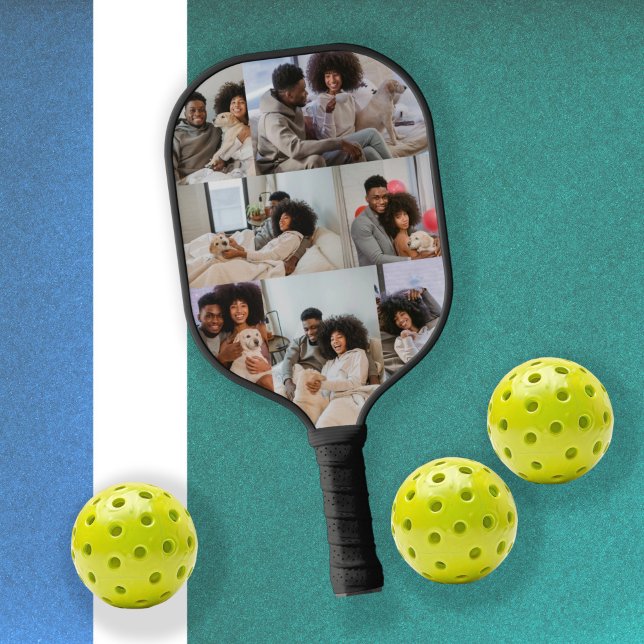 Raquette De Pickleball Collage photo personnalisé et texte (Custom Personalized Photo Collage and Text Pickleball Paddle from Ricaso. Add 7 photos and own text)