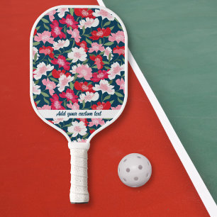 Raquette De Pickleball Coloré Rouge Rouge Floral Motif Tout Texte Personn