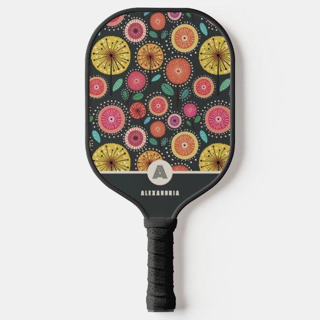 Raquette De Pickleball Colorful Floral Monogram Pickleball Paddle (Recto)