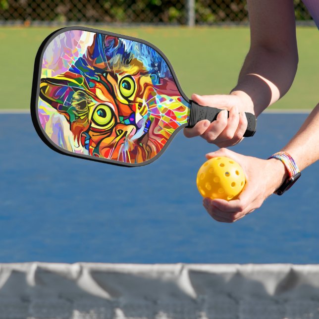Raquette De Pickleball Colorful Psychedelic Peint Chat Monogramme (Insitu)