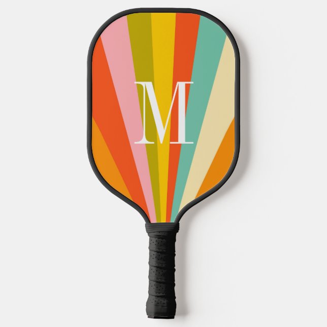 Raquette De Pickleball Colorful stripes retro monogram Pickleball Paddle (Verso)